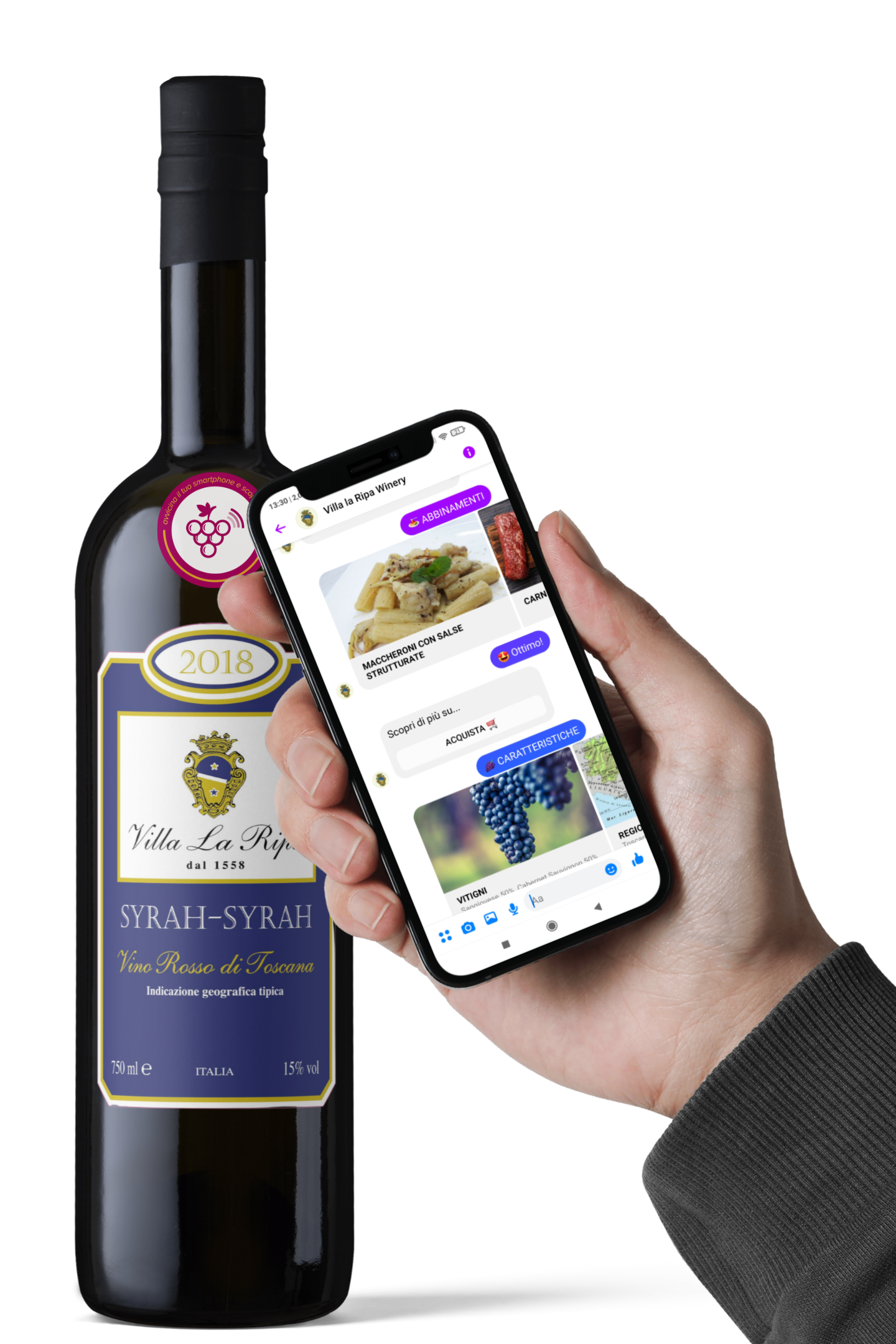 Bottiglia con NFC e Smartphone che legge