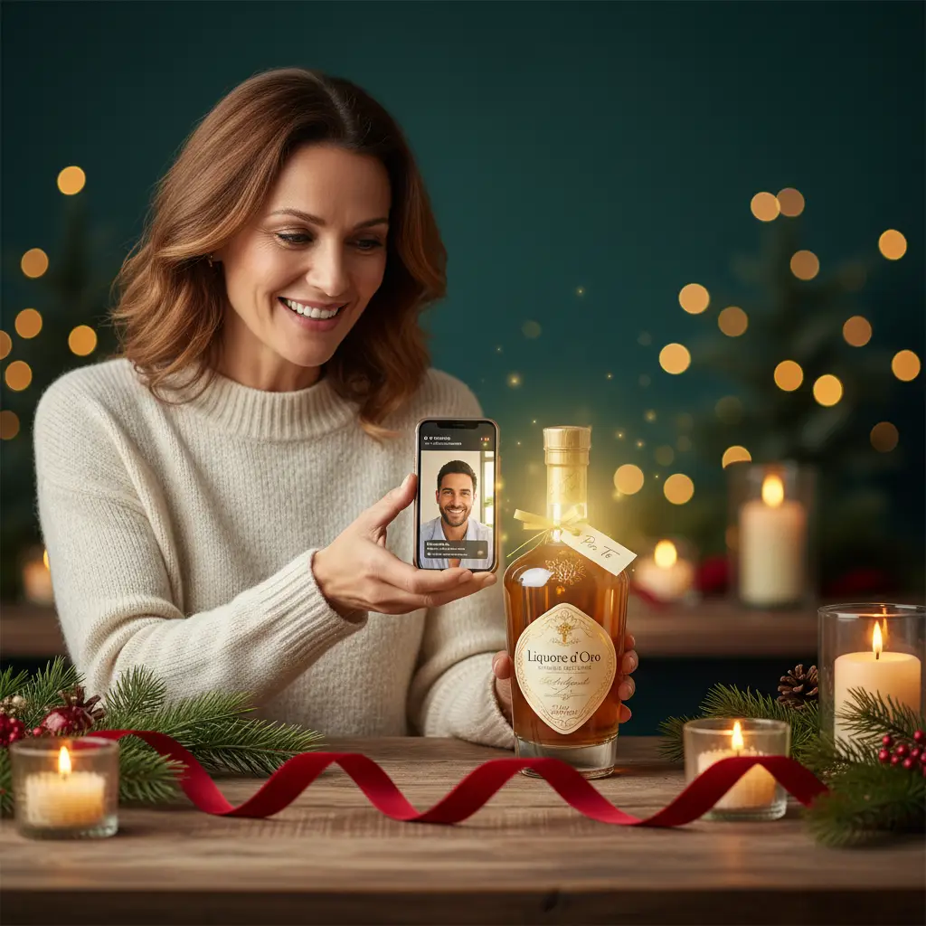 Chi riceve in regalo una bottiglia di Ghirlangina avvicina il telefono all’etichetta e guarda la dedica video